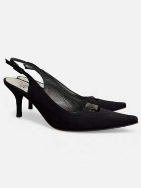 STUART WEITZMAN Vintage Classic Slingback Pointed Toe Kitten Heels Black Sz. 8